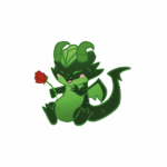 Dragon vert Vivi - dragon d'Eve Mattatia. Avec une petite fleur à la main